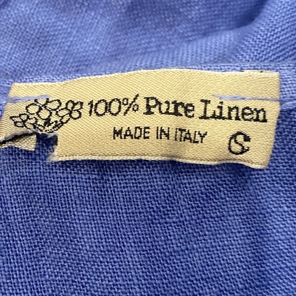 Pure Linen Italian blue Diagonal Raw Edge Linen Dress - Picture 7 of 9